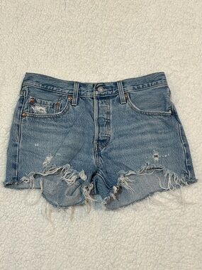 Levi's 501 Distressed Denim Button Fly Shorts size 26 Festival Western